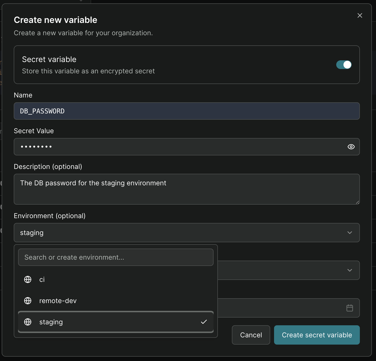 A list of remote variables/secrets