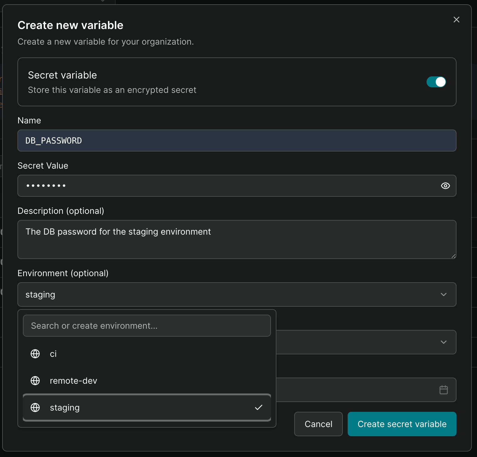 A list of remote variables/secrets