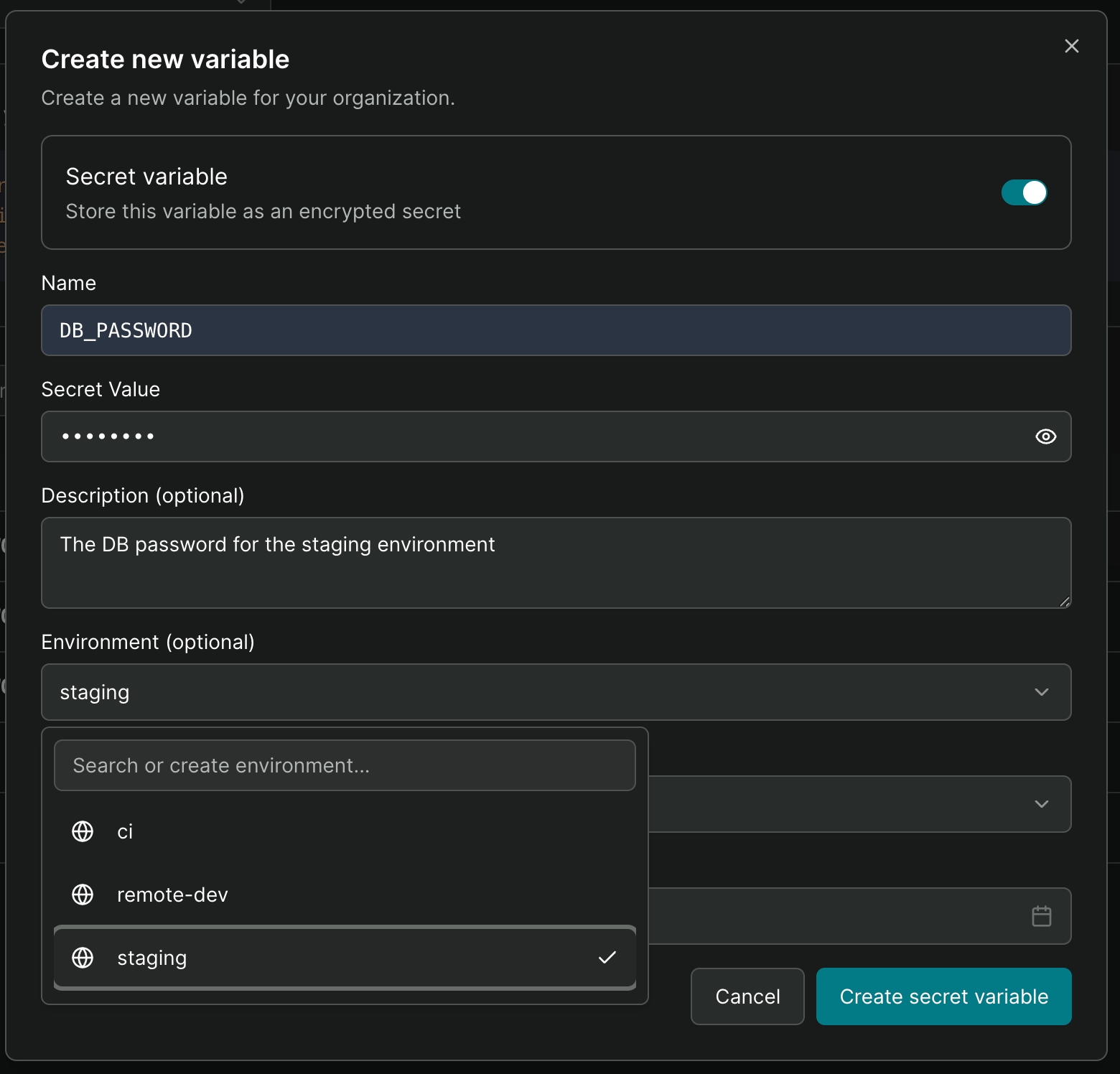 A list of remote variables/secrets